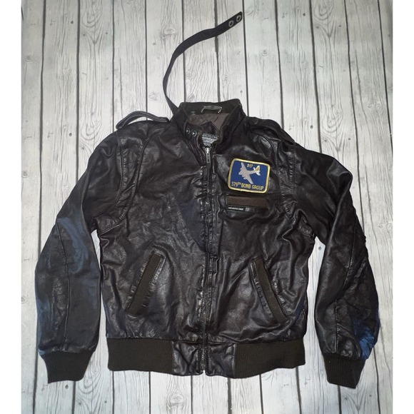 Members Only Other - VTG Members Only  Brown Bomber Leather Jacket With Patch B-17 379 Bomb Group
